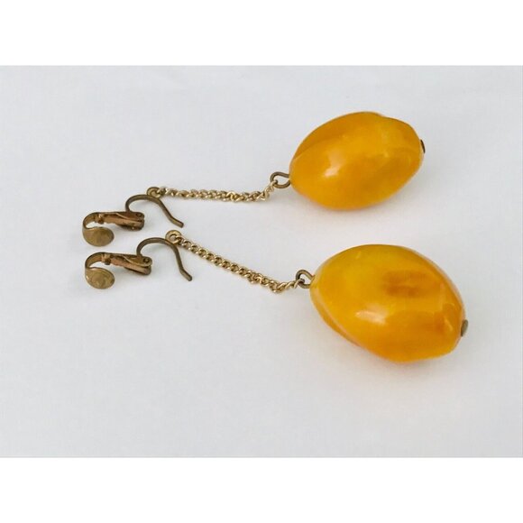 Vintage Butterscotch Bakelite Dangle Nugget Earrings Lever Back Mid Century MCM - Picture 3 of 8